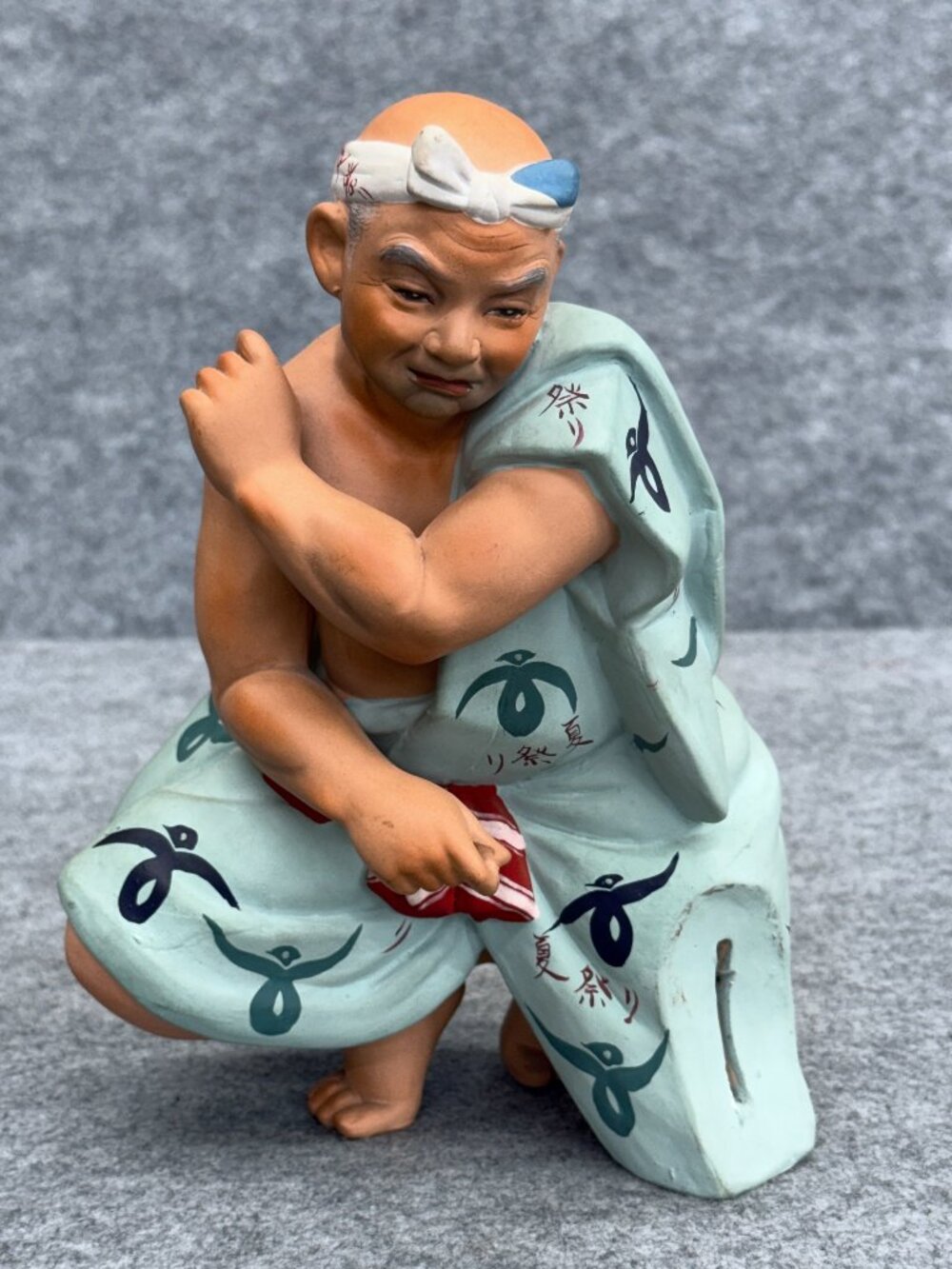 Vintage Japanese Hakata Urasaki Doll Matsuri Festival Man Figurine Clay 1950s
